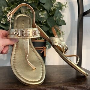 Coach Metallic Gold T-Strap Thong Sandals